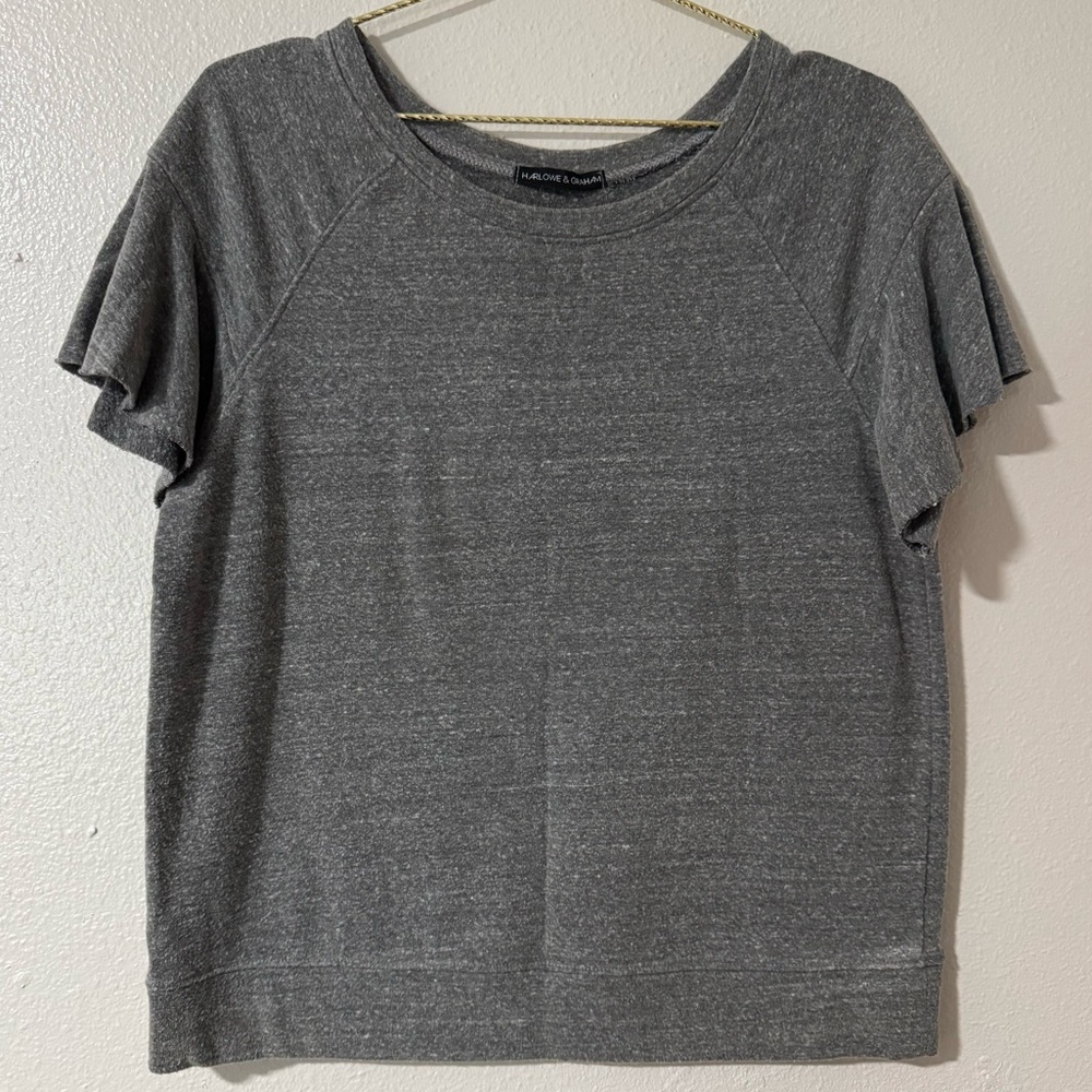 Harlowe & Graham Heather Gray Flutter Sleeve Short Sleeve Sweathirt